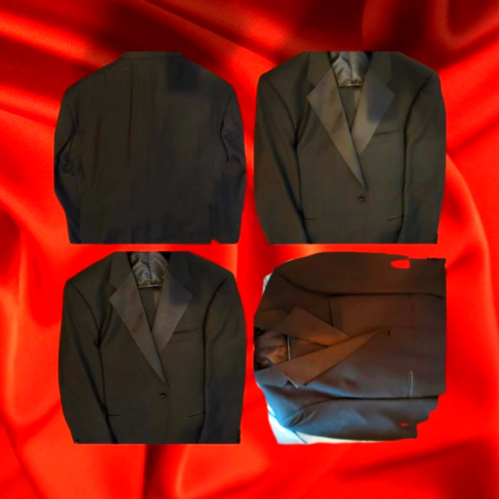 Skinny Fit Peak Lapel Shiny Suit, very fine jacket & pants, 44R black